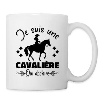 Ein Reiter, der auf einem Pferd reitet, das Geschenk zerreißt - Tasse - Weiß - Rechts