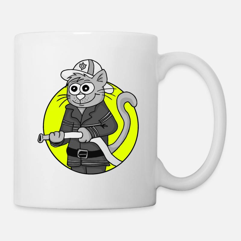 Retro Fire Brigade Cat - Mug - white