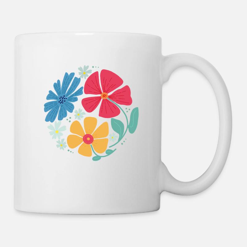 Sommerblumen in Kreisform - Tasse - Weiß