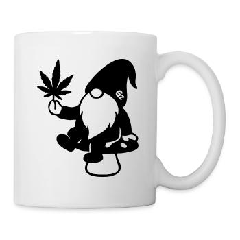 Zwerg/Wichtel mit Hanfblatt auf Pilz - Weedlove - Tasse - Weiß - Rechts