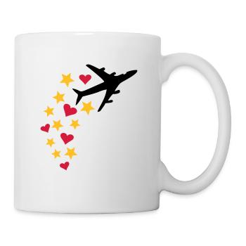 Flitterwochen und Urlaub - Flugzeug Sterne Herzen - Tasse - Weiß - Rechts