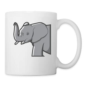 Elefant hebt seinen Rüssel und zeigt die Stoßzähne - Tasse - Weiß - Rechts