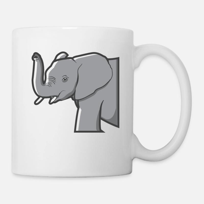 Éléphant lève sa trompe et montre les défenses - Mug blanc - blanc
