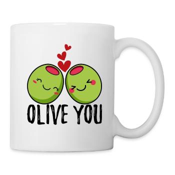 Olive You | Ich Liebe Dich | Valentinstag Herz - Tasse - Weiß - Rechts