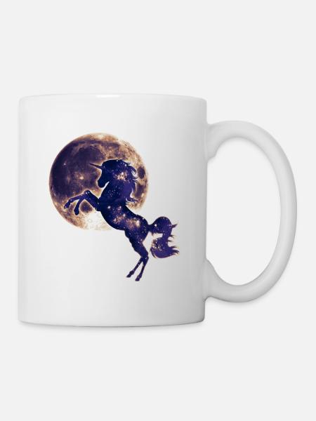 Unicorn full moon, galaxy, space, horse, fantasy - Mug - white