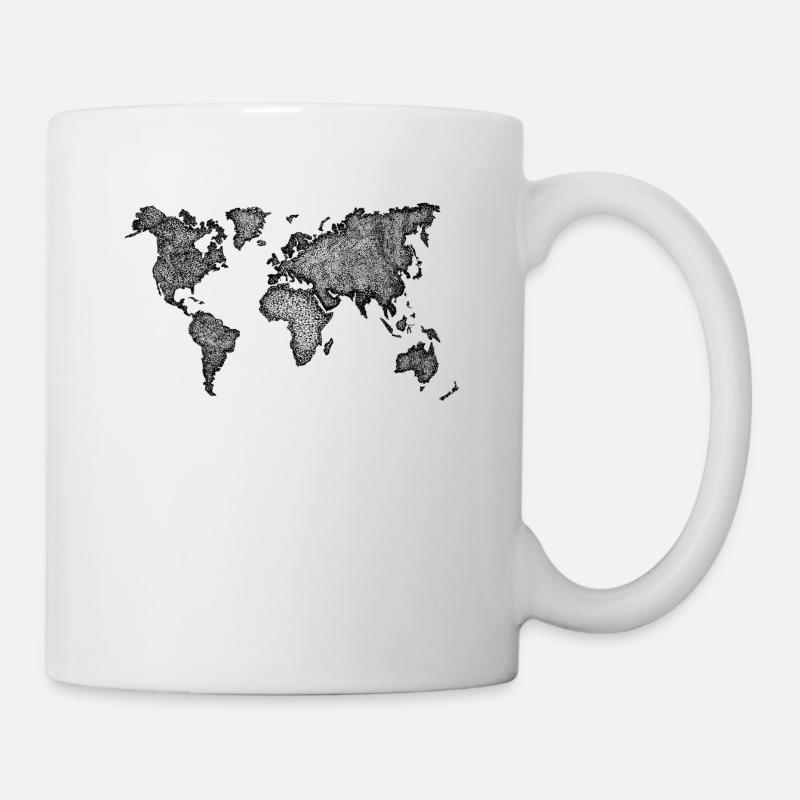 Weltkarte Handmade Dots Dot Painting schwarz - Tasse - Weiß