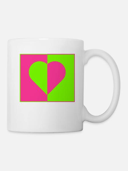 Heart Neon Pink Green Ying Yang Love - Mug - white