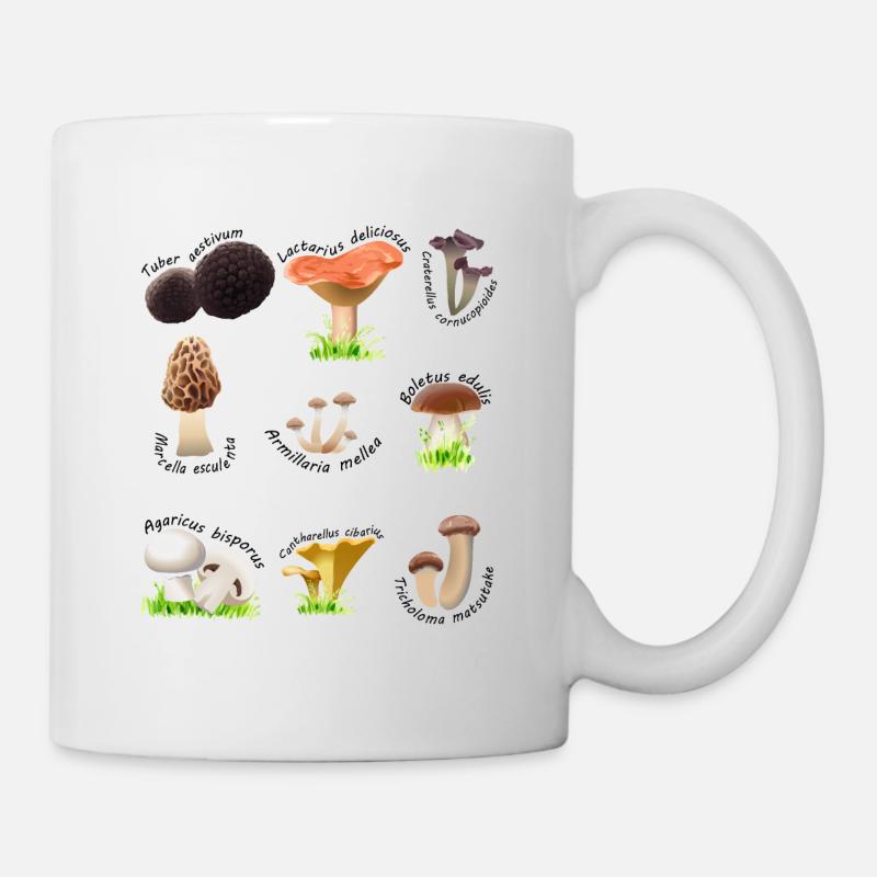 Divers champignons comestibles avec des noms latins - Mug blanc - blanc