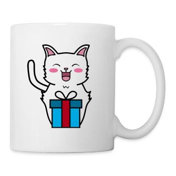 Chat heureux avec son cadeau - Mug blanc - blanc - Droite
