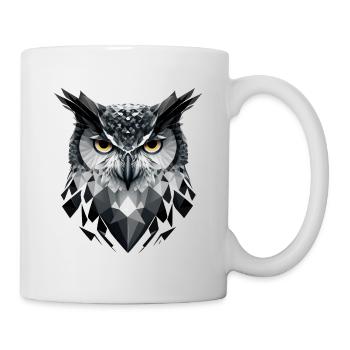 Polygon-Eule in Schwarz-Weiß – Vogelkunst - Tasse - Weiß - Rechts