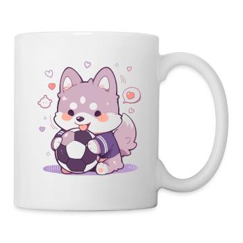 Cute Soccer Dog - Funny Dog Soccer Design - Mug - white - Right