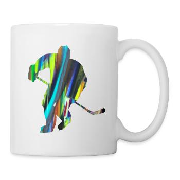 Eishockey, Hockey, Graffiti, bunt, stencil - Tasse - Weiß - Rechts