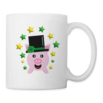 Neujahr Glücksschwein mit Sternen und Zylinder. - Tasse - Weiß - Rechts