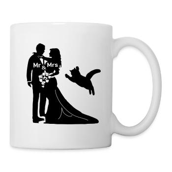 Brautpaar mit wilder Katze auf Hochzeit - Tasse - Weiß - Rechts