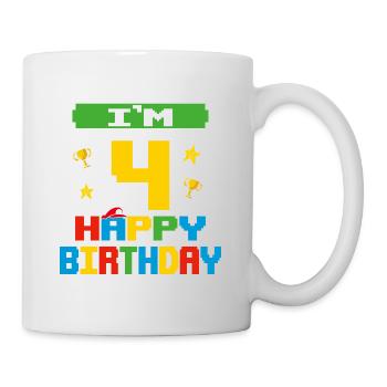 Vier 4 Jahre 4. Geburtstag Alles Gute zum Geburtstag 4 Jahre alt - Tasse - Weiß - Rechts