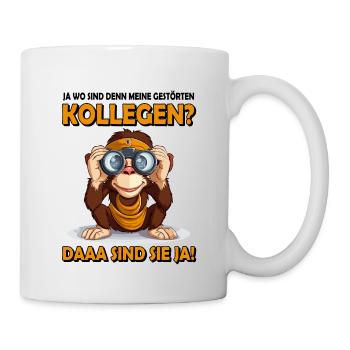 Kollegen Geschenk Wo sind denn meine Kollegen Affe - Tasse - Weiß - Rechts