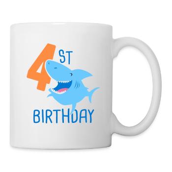 4. Geburtstagskind 4 Jahre alter Hai - Tasse - Weiß - Rechts