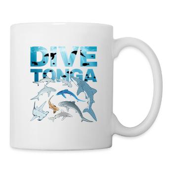 DIVE Tonga Haiarten Tigerhai Walhai Blauhai - Tasse - Weiß - Rechts