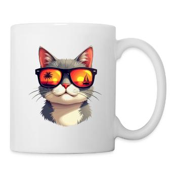 A cat wearing sunglasses - Mug - white - Right