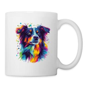Portrait of a psychedelic Australian Shepherd - Mug - white - Right