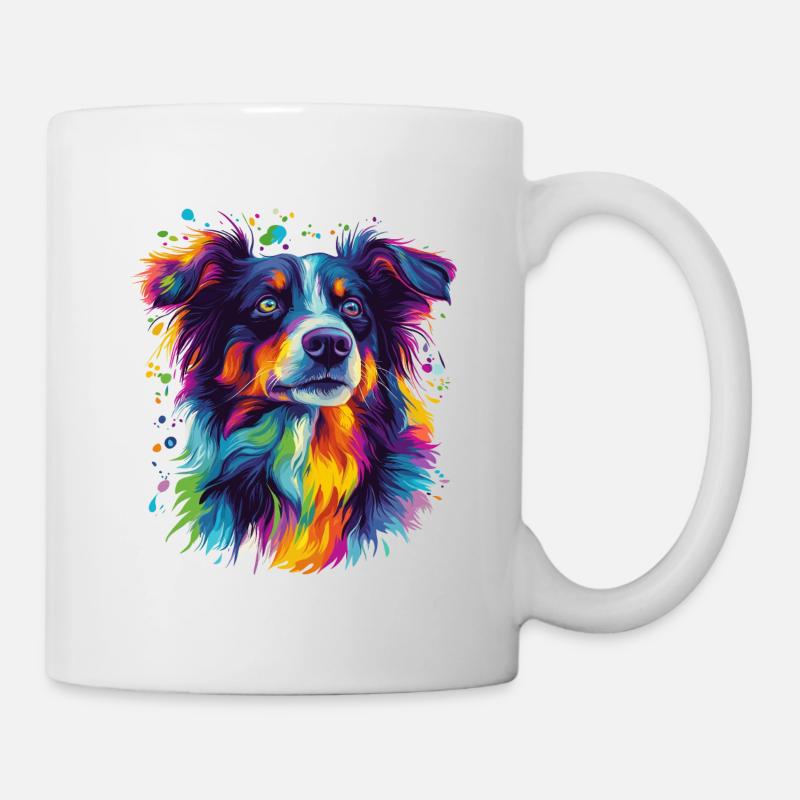 Portrait d'un berger australien psychédélique - Mug blanc - blanc