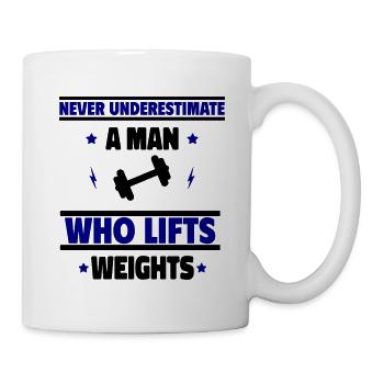 Ne sous-estimez jamais un homme qui soulève des poids - Mug blanc - blanc - Droite