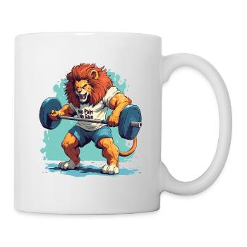 Lion Bodybuilder ohne Fleiß kein Geld - Tasse - Weiß - Rechts