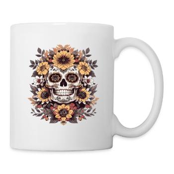 Une tête de mort entourée de fleurs colorées - Mug blanc - blanc - Droite
