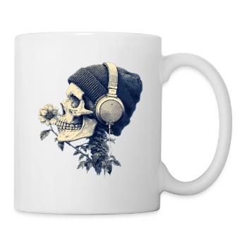 Crâne avec casque et fleurs - Mug blanc - blanc - Droite