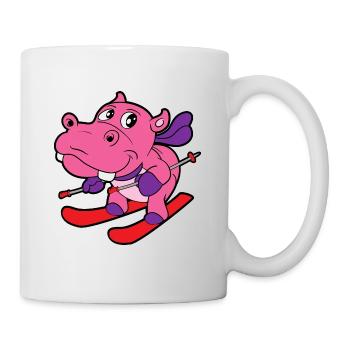 Niedliches Lustiges Cooles Nilpferd Skier Ski - Tasse - Weiß - Rechts