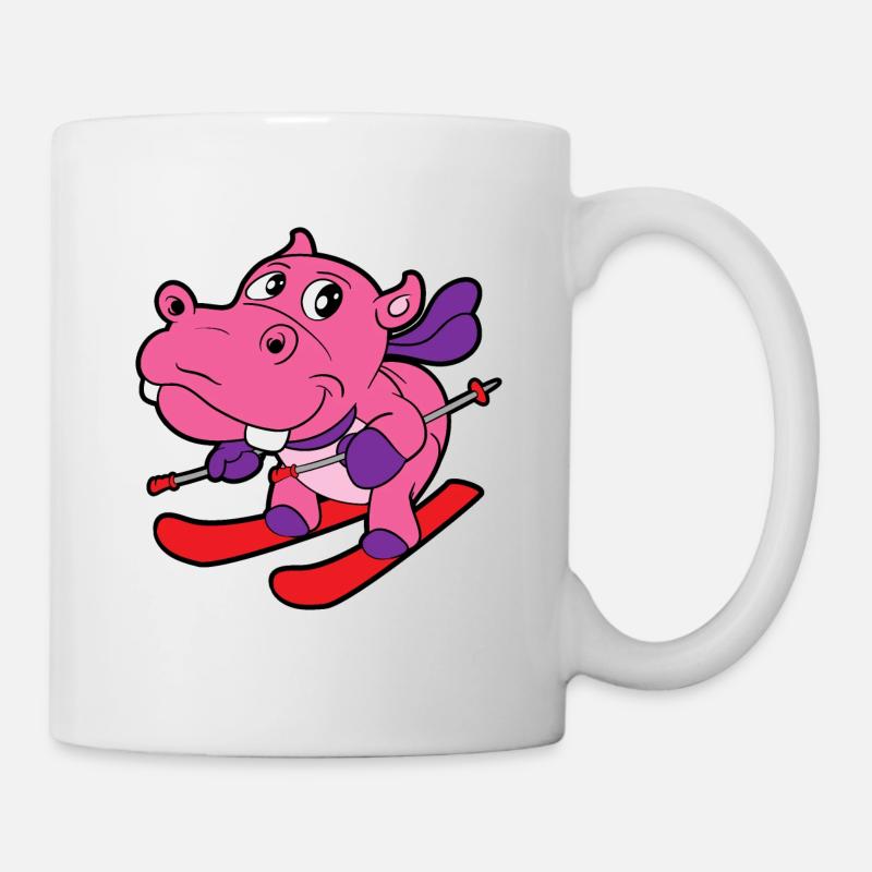 Mignon drôle cool skieur hippo skieur - Mug blanc - blanc