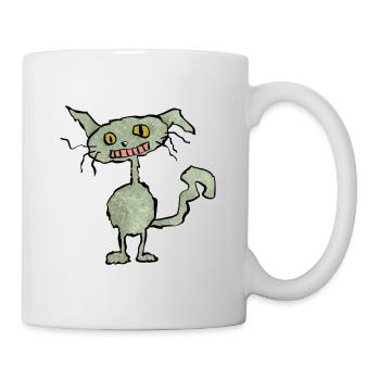Komische Katze grün - Tasse - Weiß - Rechts