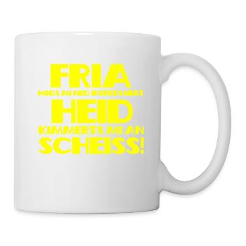 Fria hods mi ned interessiert - gelb - Tasse - Weiß - Rechts