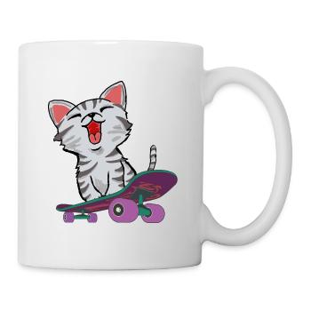CAT ON SKATEBOARD - Mug - white - Right