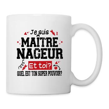 Maître-Nageur Cadeau Piscine T-shirt Super Pouvoir - Mug blanc - blanc - Droite