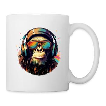 Singe cool avec lunettes de soleil et casque chimpanzé - Mug blanc - blanc - Droite