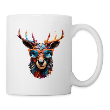 Hirsch mit Sonnenbrille, Krafttier Tracht Dorffest - Tasse - Weiß - Rechts