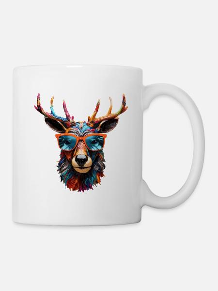 Hirsch mit Sonnenbrille, Krafttier Tracht Dorffest - Tasse - Weiß