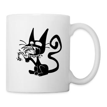 Blaack Cat licking paw - Mug blanc - blanc - Droite