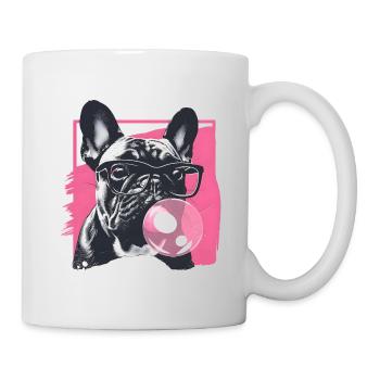 Bouledogue français avec lunettes et chewing-gum - Mug blanc - blanc - Droite