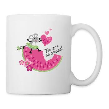 Süße Maus mit Melone - Tasse - Weiß - Rechts