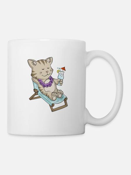 Sonnenbadende Comic Katze - Tasse - Weiß