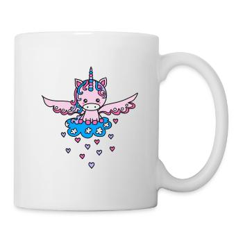 Süßes rosa Einhorn Flügel Wolke Herzen Kawaii - Tasse - Weiß - Rechts