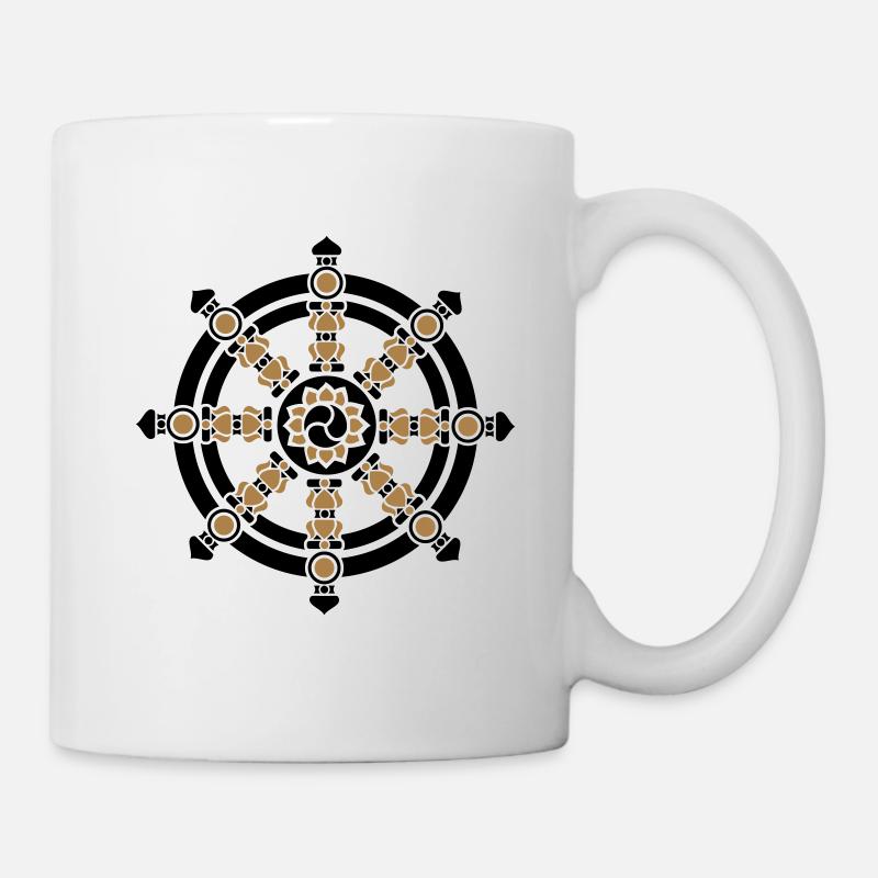 Dharma Rad, Chakra, Buddhismus, Glückssymbol, Yoga - Tasse - Weiß