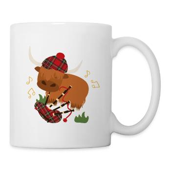 Highland Cattle Play Bagpipes - Orange - Mug - white - Right