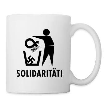 Gegen quer Denker - für Solidarität! mit Mülltonne - Tasse - Weiß - Rechts