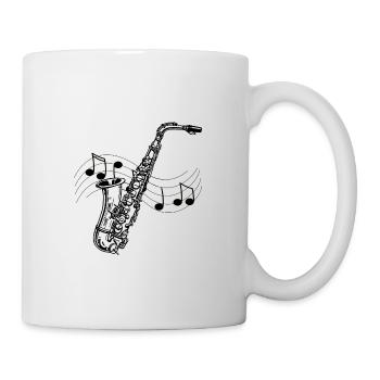 Saxophone musique dessin partition notes noirs - Mug blanc - blanc - Droite