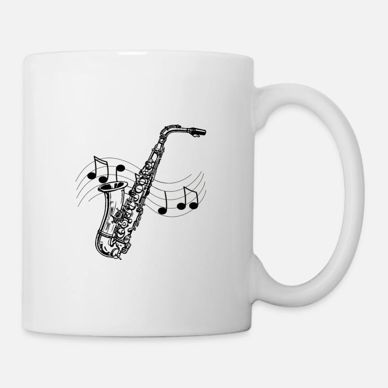 Saxophone musique dessin partition notes noirs - Mug blanc - blanc