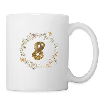 Zahl 8, Glitter, Boho-Kranz, personalisierbar - Tasse - Weiß - Rechts