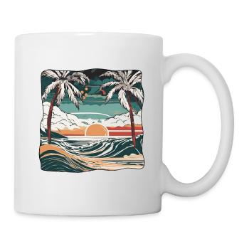 Sommer / Sonne / Strand / Palmen / Meer / Wellen - Tasse - Weiß - Rechts